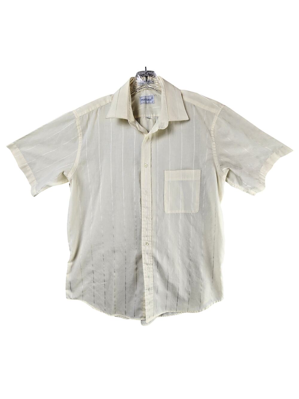 Manhattan Short Sleeve Button-Up Shirt Men 16 Light Yellow Striped